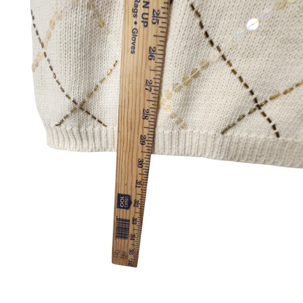 VTG Haberdashery Womens Sequined Sweater Beige Beaded Argile Sparkly SZ LG Ramie - Picture 4 of 6
